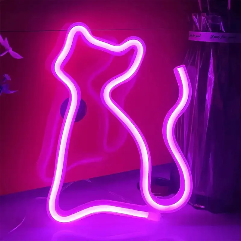 Illuminez Votre Espace Avec Notre Mini Néon Chat Ludique! Rose