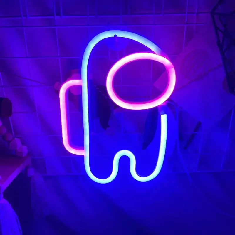 Illuminez Votre Univers Avec Le Mini Néon Among Us! Bleu Et Rose