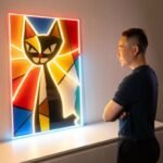 transformez votre espace avec notre tableau neon chat uv captivant 60cm 566 2