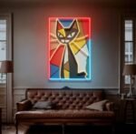 transformez votre espace avec notre tableau neon chat uv captivant 909 2
